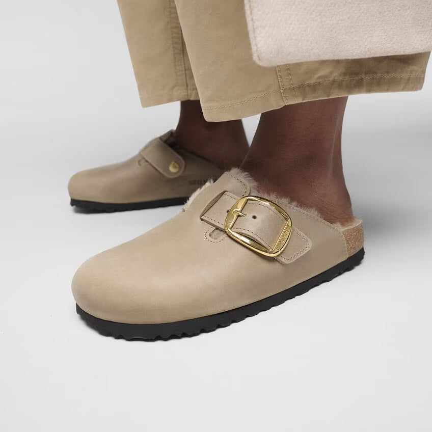 W Boston Big Buckle Shearling Oiled Leather Tobacco