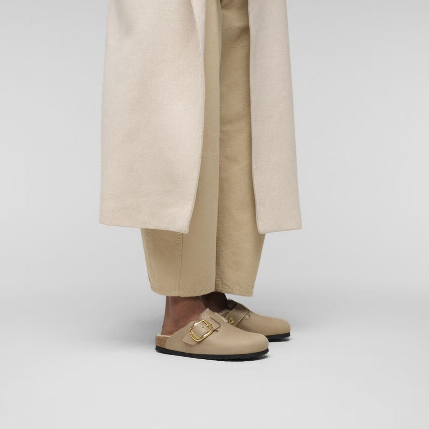 W Boston Big Buckle Shearling Oiled Leather Tobacco