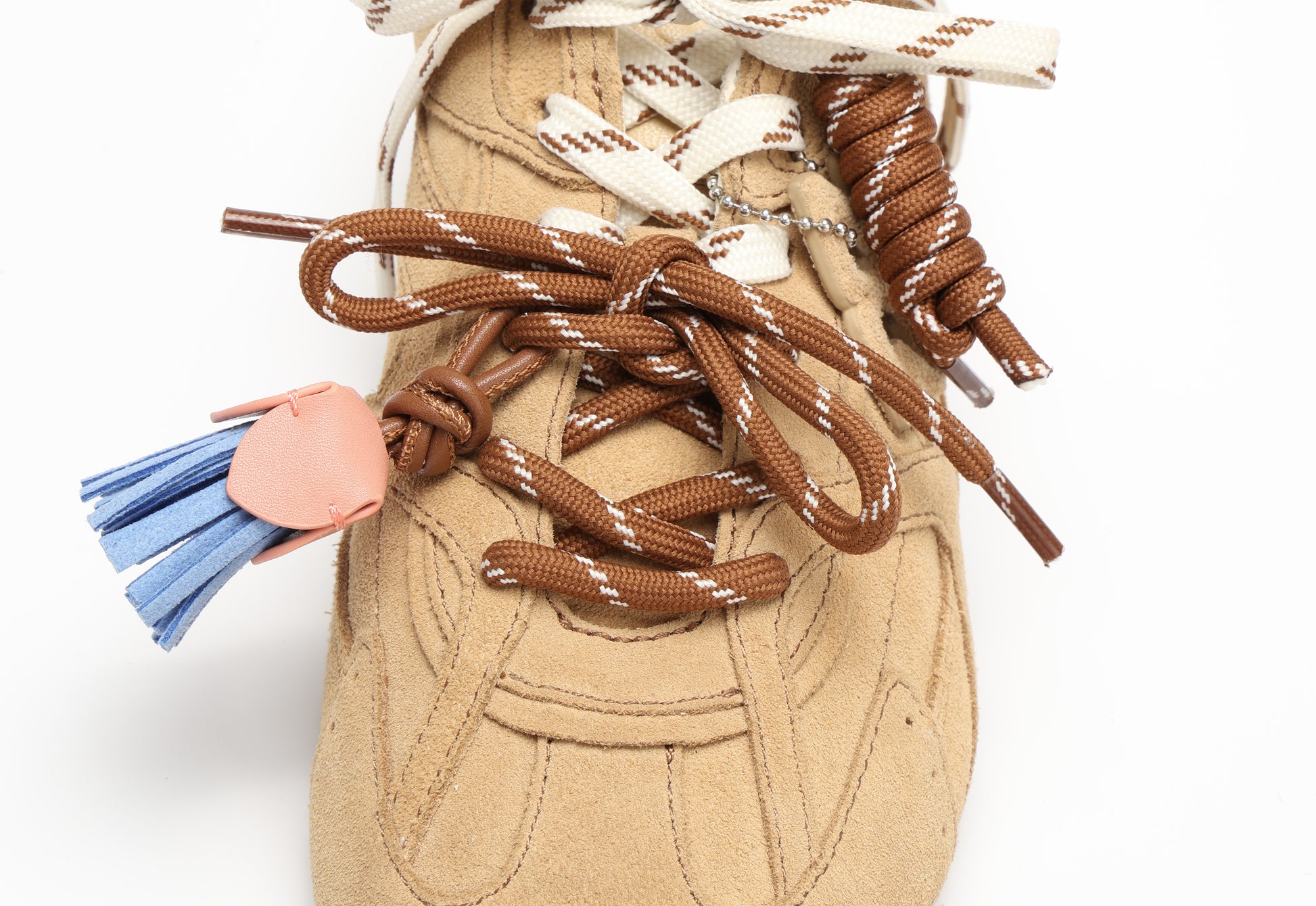 Atlas Beige Suede Sneakers - lace closeup view