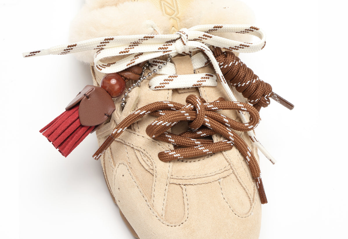 Atlas Mule Beige Suede - lace view closeup