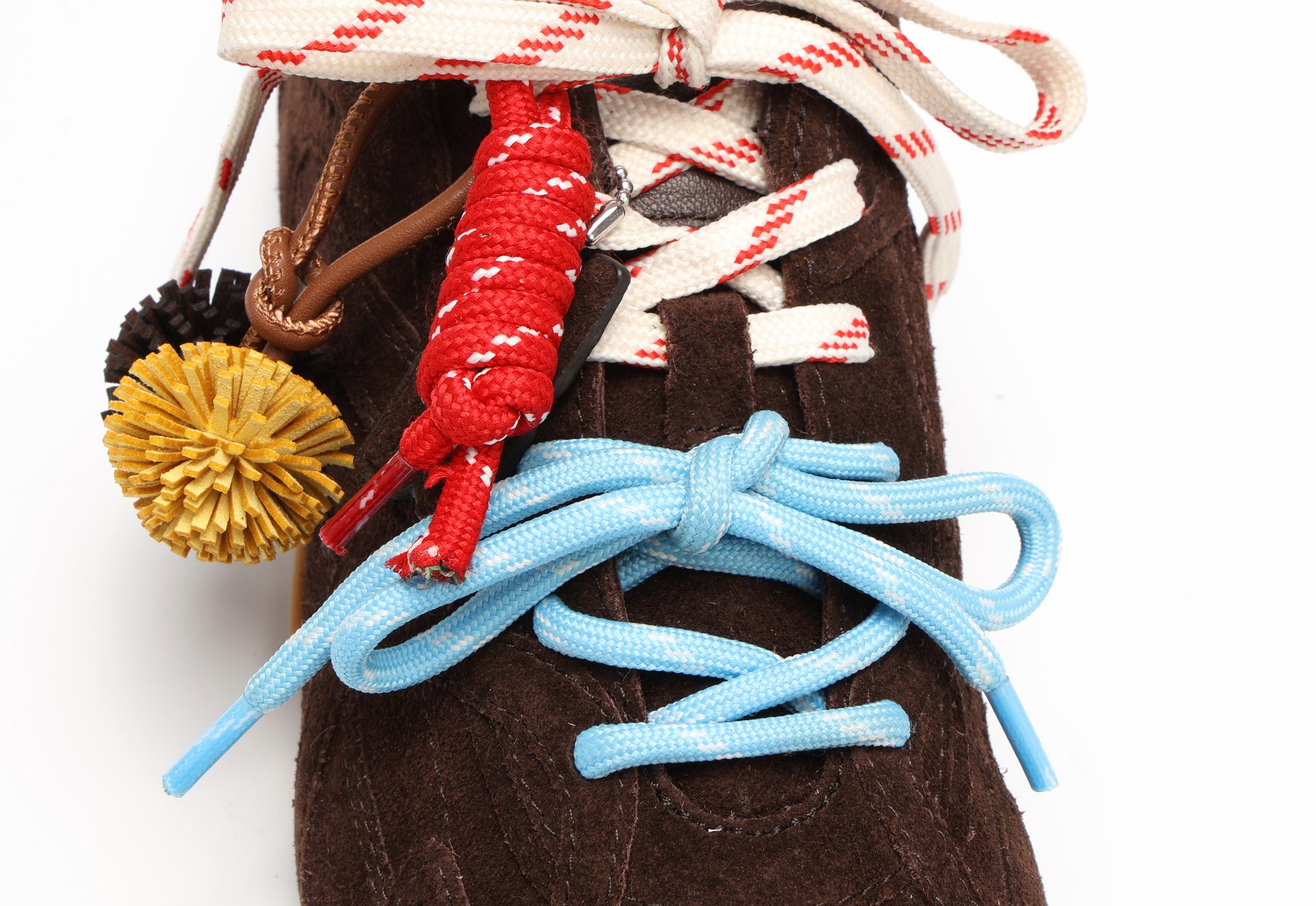 Atlas Brown Suede Sneakers - lace view close up
