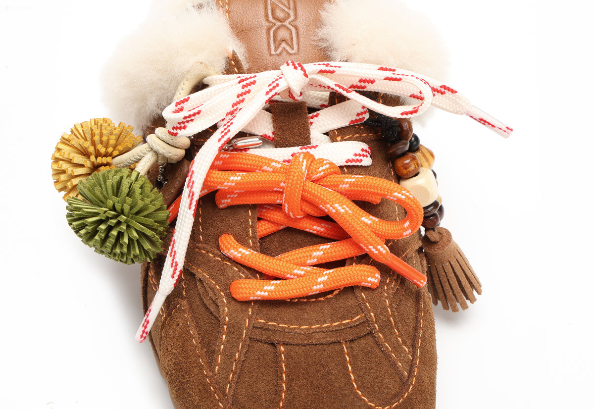 Atlas Mule Tan Suede - lace view closeup