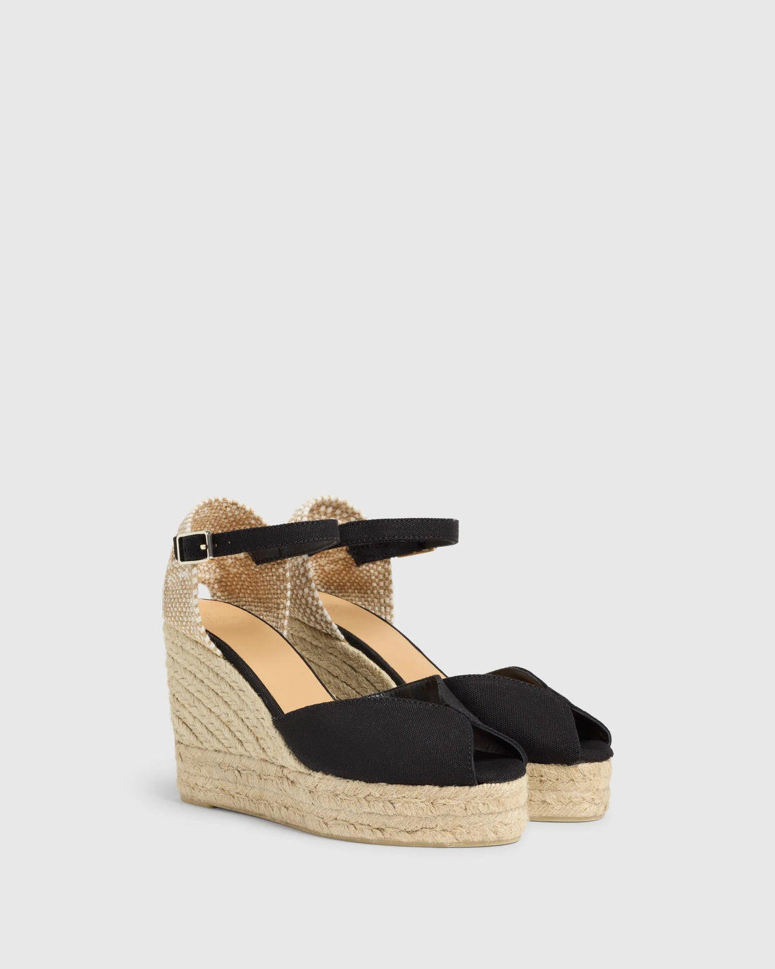 Bianca 8ED Negro Peeptoe Wedge Espadrille