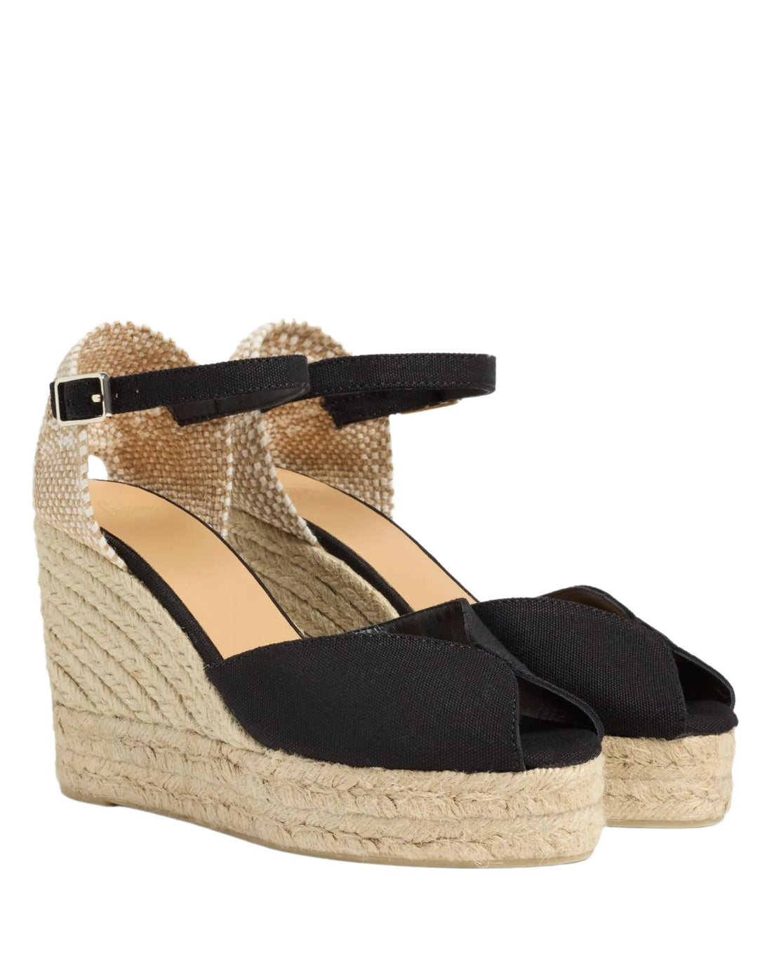 Bianca 8ED Negro Peeptoe Wedge Espadrille