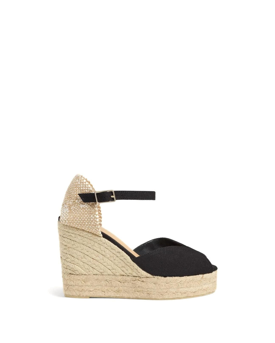 Bianca 8ED Negro Peeptoe Wedge Espadrille