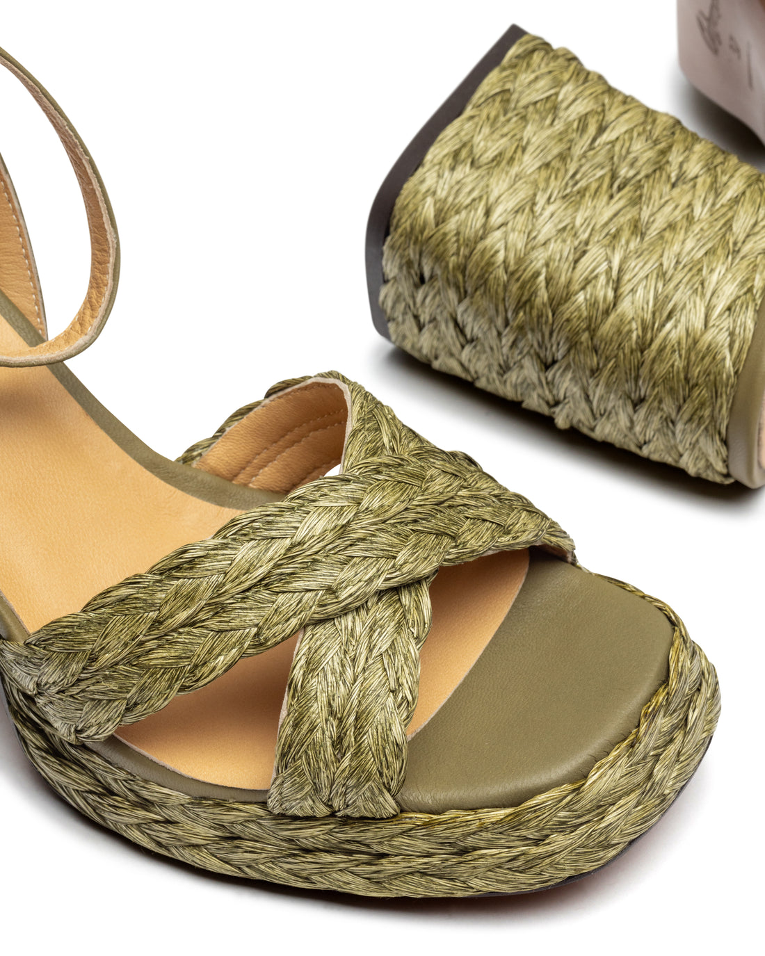 Valeriette Olive Platform Raffia Sandal